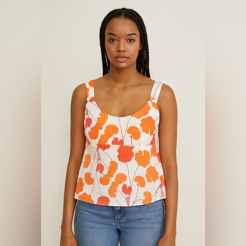 Anthropologie Orange and White Floral Top